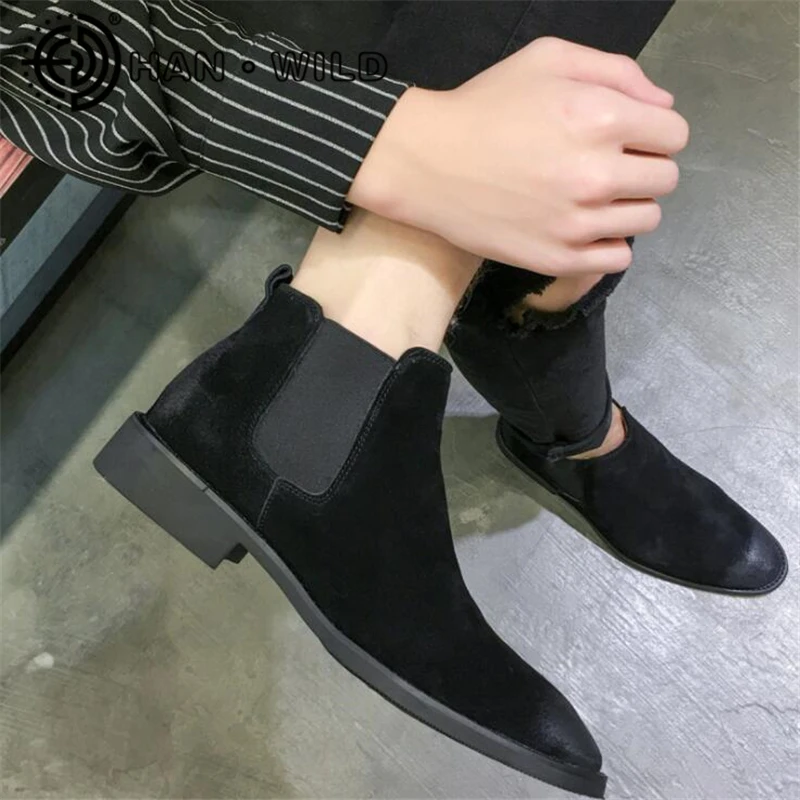 

Autumn Winter Fashion Casual Shoes Man 2019 Chelsea Boots Genuine Leather Men Ankle Boots Slip on Male Cow Suede Chelsea Boots