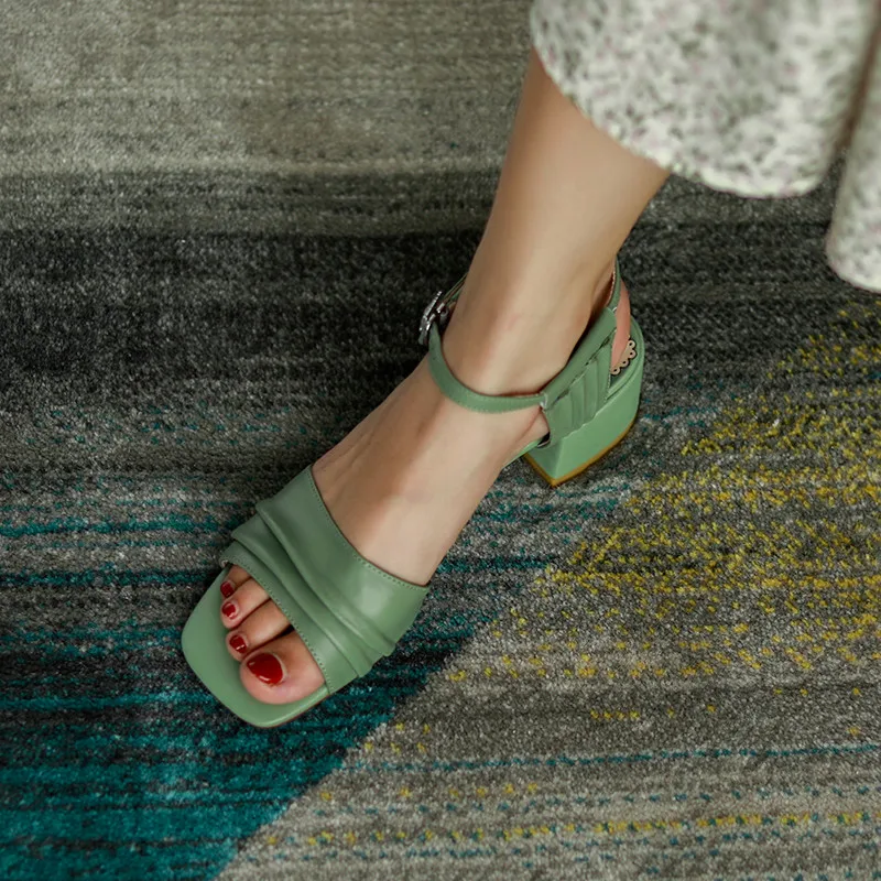 

MEMUNIA 2020 new fashion casual shoes women sandals buckle solid colors square heel comfortable summer sandals lady big size 40