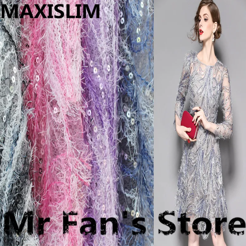 Высококачественная модная кружевная ткань сделай сам с перьями и блестками для