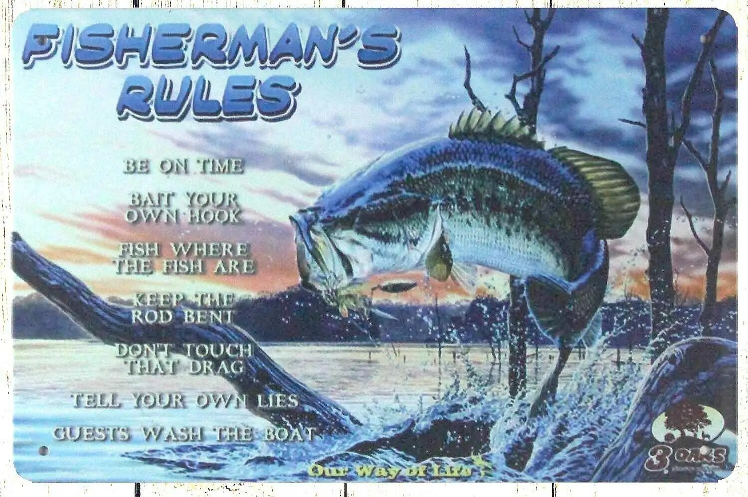 

Old reproductions Fisherman's Rules Fish Bait Marina tin Metal Sign Retro Wall Home Bar Pub Vintage Cafe Decor, 8x12 Inch