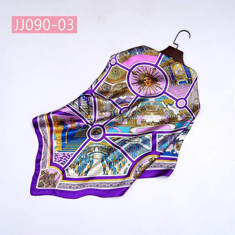 JJ090-03 90*90 см квадратный шарф для женщин, подходит ко всему, элегантные цветочные шарфы для волос, Женская бандана, весна-осень, атласные шелковые шарфы, шаль - Цвет: JJ090-03