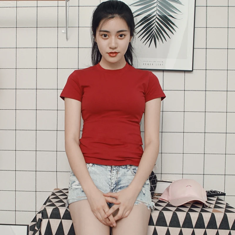 

MRMT 2021 Brand New Summer Women's T-shirt Pure Color Half-high Collar Tight Short-sleeved T-shirt for Female Bottom Tops Tshirt