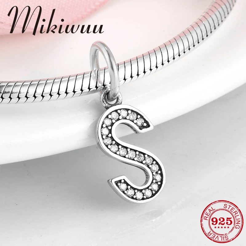 Настоящее серебро 925 пробы серебряная буква S Кристалл CZ прекрасный DIY кулон из