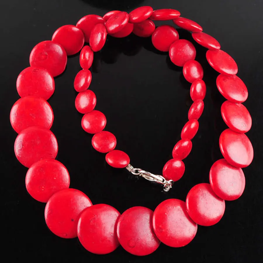 

WOJIAER Women Necklace Red Howlite Beads Necklaces Gem Stones Choker Professional oblate PF3103