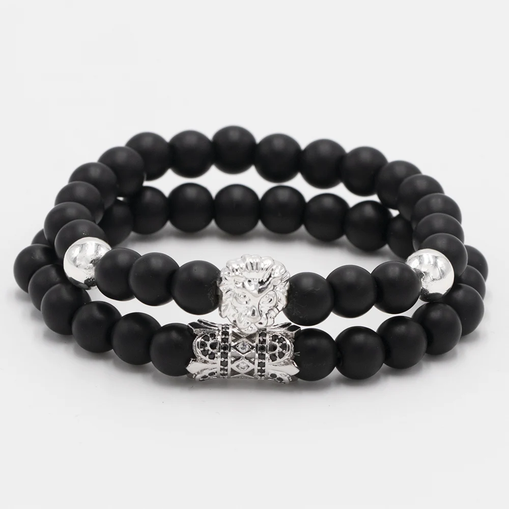 Мужской браслет с головой льва браслеты короной 8 мм натуральный камень бусины
