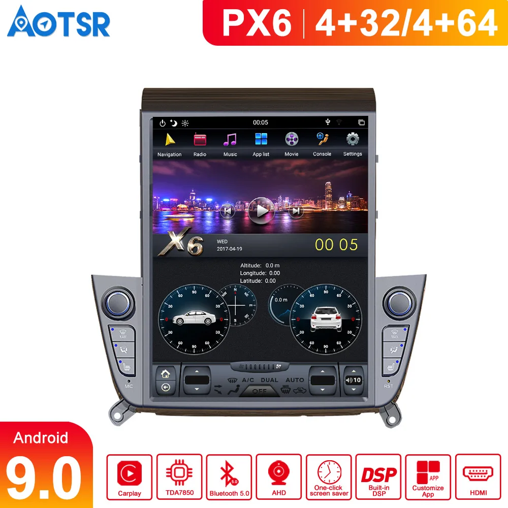 

10.4'' Tesla Android 9.0 PX6 4+64GB car headunit GPS For Hyundai IX35 2018 2019 Built-in CARPLAY Car Radio GPS Navigation Stereo