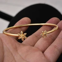 24k 1pcs dubai ethiopian gold color zircon cuff bangles for women wife wedding jewelry banglesbracelet gifts