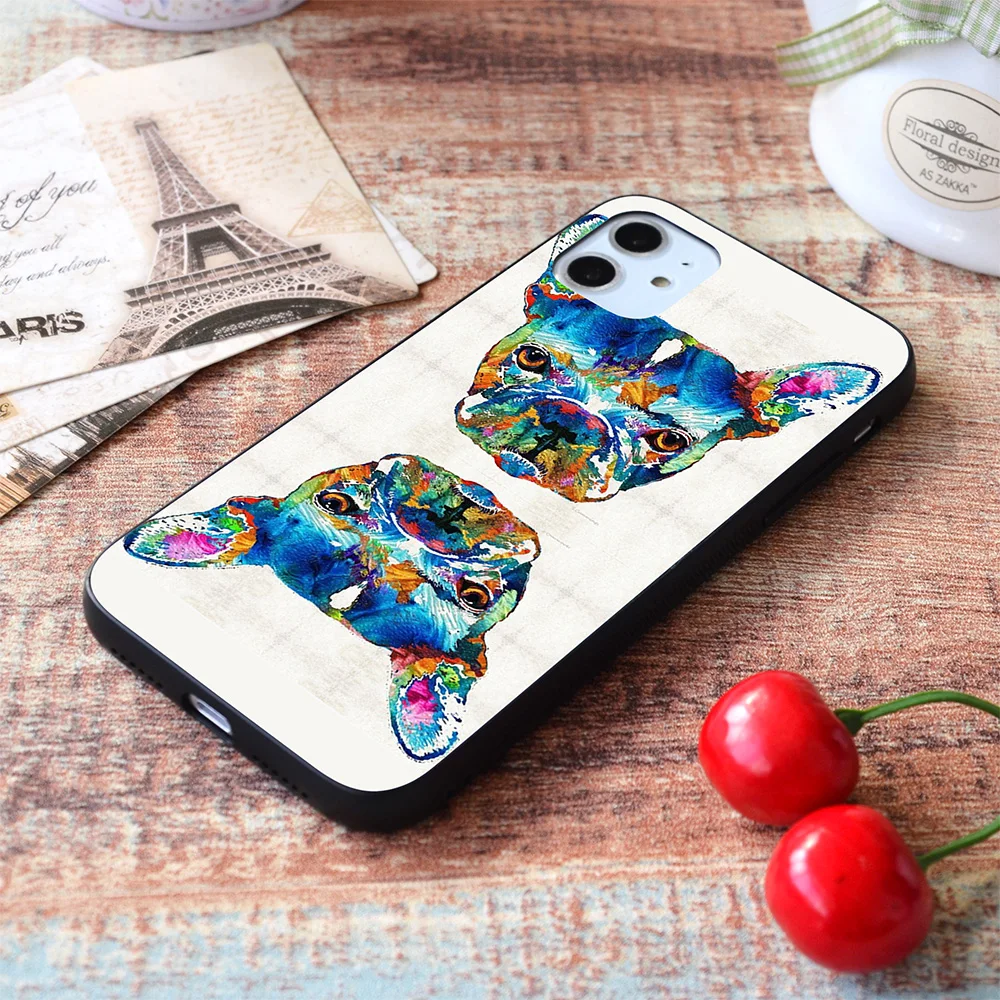 

For iPhone Colorful French Bulldog Dog Art soft TPU border Apple iPhone Case
