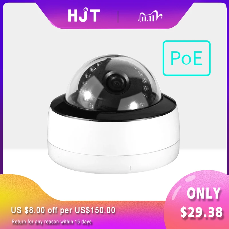 IP камера HJT HD 720P 48 в POE сетевая P2P для помещений видеонаблюдения с ИК ночным