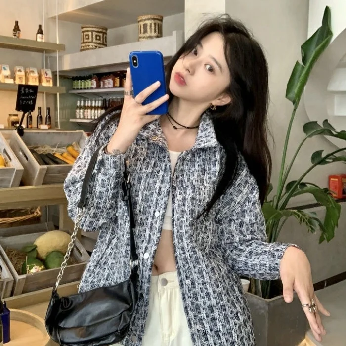 Женский клетчатый кардиган с длинным рукавом стильный модный топ в стиле ретро