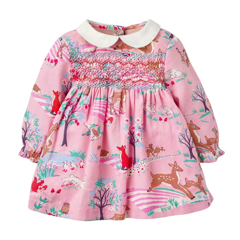 

Little maven Long Sleeves Dress for New Year 2022 Pink Animals Lovely Clothes Baby Girls Favorite Fashion Dress Casual Kids 2-7