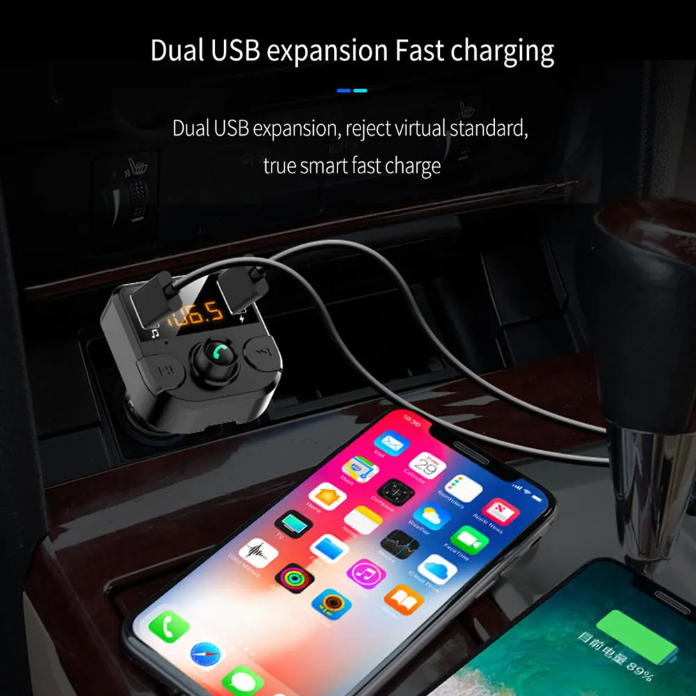Умный автомобильный fm-передатчик Bluetooth 5 0 BT36B MP3 Handsfree Обнаружение напряжения