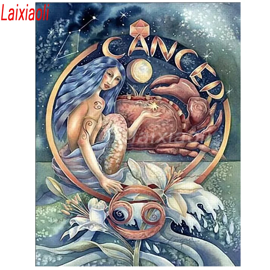 5D полноразмерная квадратная круглая Алмазная вышивка краб знаками Зодиака