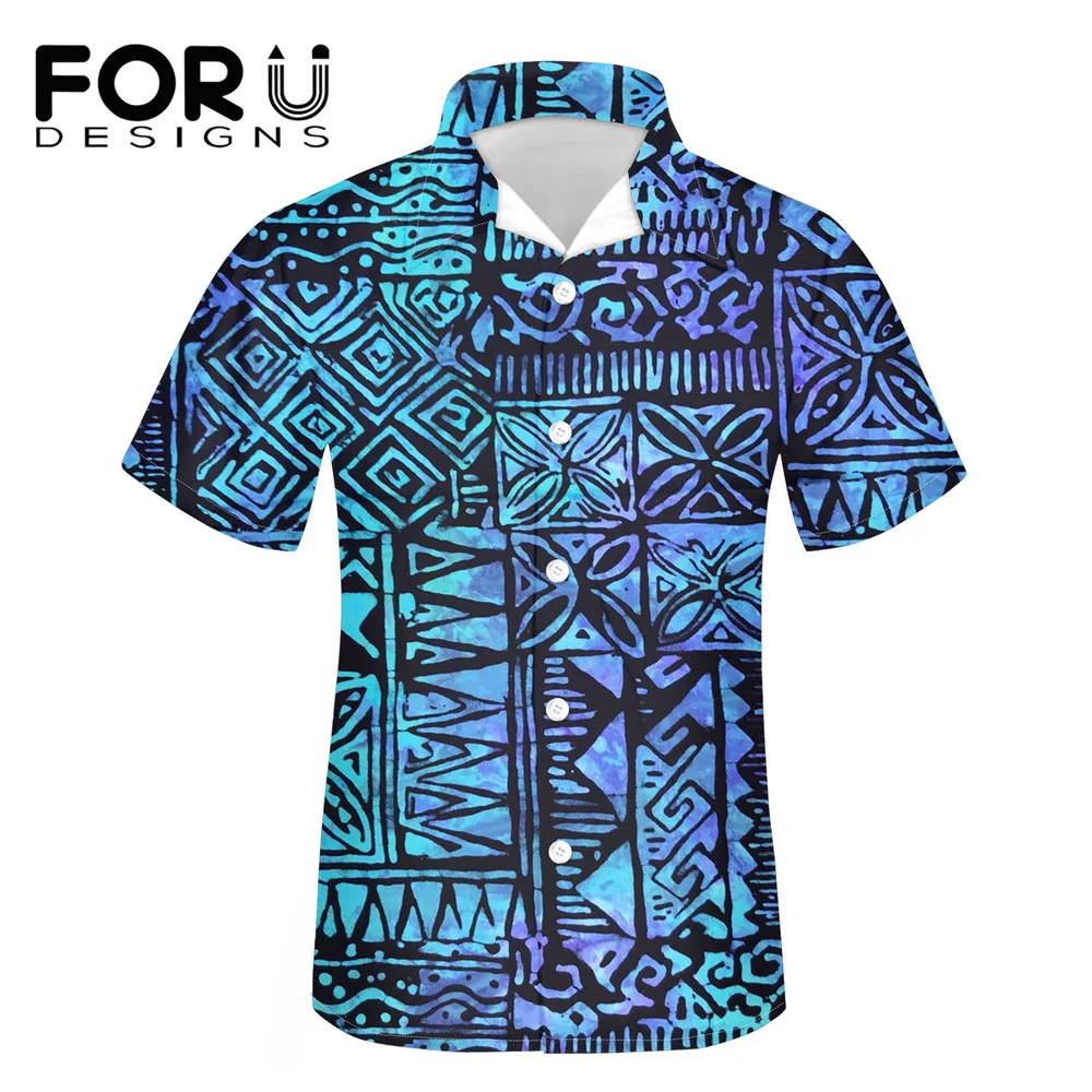 

FORUDESIGNS Men's Hawaiian Beach Shirt Hawaii Tapa Print Casual Short Sleeve Chemise Homme Summer Holiday Vacation Clothing Top