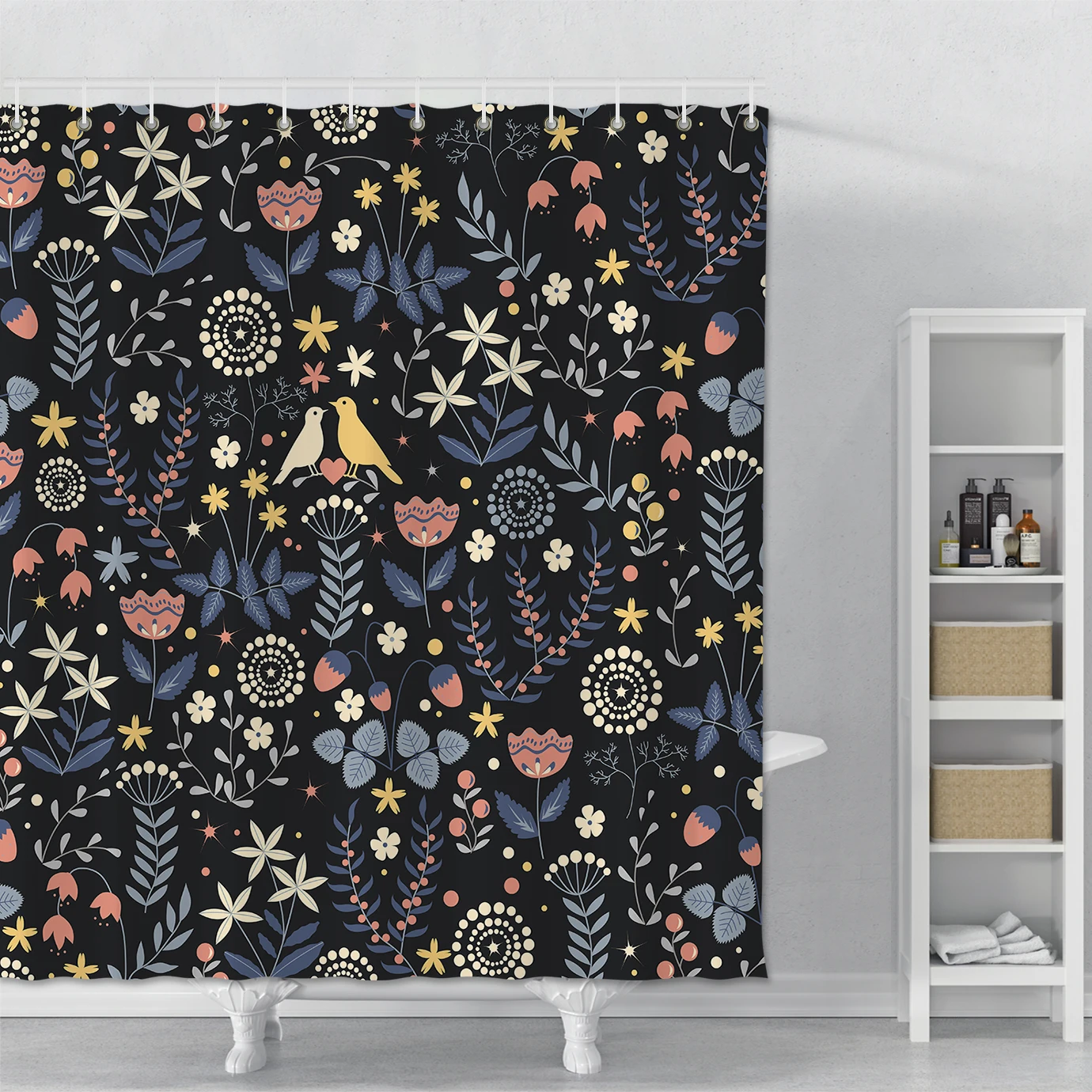

Flowers Birds Printed Shower Curtain Hippie Polyester Waterproof Shower Curtain Plant Series Bathroom Shower Curtain With Hooks