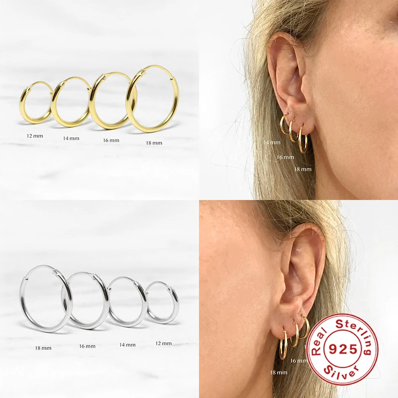 

Canner Genuine S925 Sterling Silver Circle Minimalist Hoop Earrings for Women Gold/Silver Round Earrings Fashion Fine Jewelry