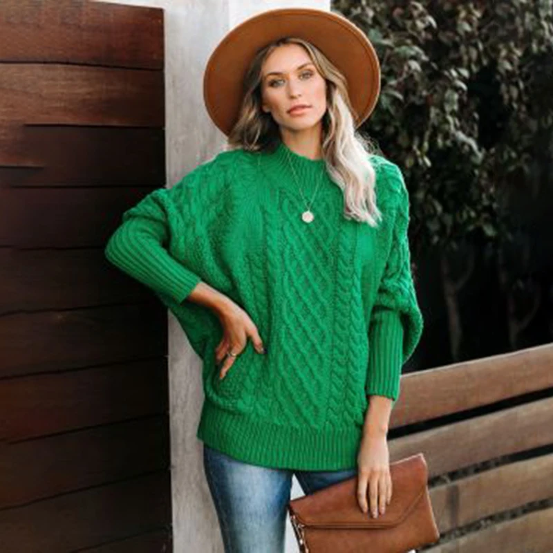 

2021 Fashion Oversized Knitted Sweaters Women Autumn Winter Warm Loose Long Sleeve O-neck Pullovers Female Plus Size Sweaters