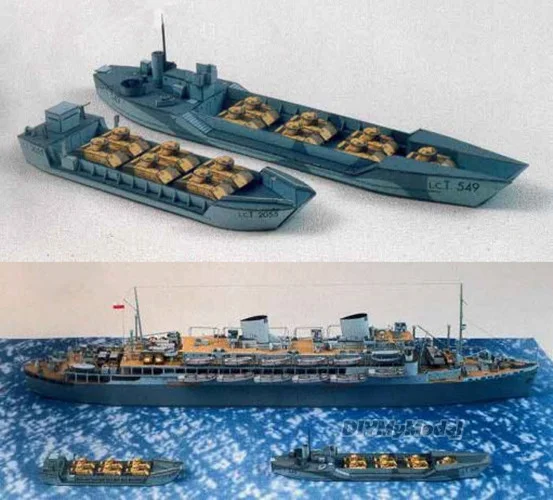 DIYMyModeI-Barco de transporte Husky, 5 barcos de aterrizaje, flota de aterrizaje de Sicily, Kit de modelos de papel, rompecabezas de juguete hechos a mano, 1:400-1