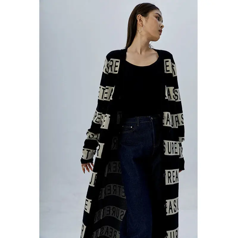 

Knitted Cardigan Coat Women Fall/winter Loose Long Knee-length Design Sweater