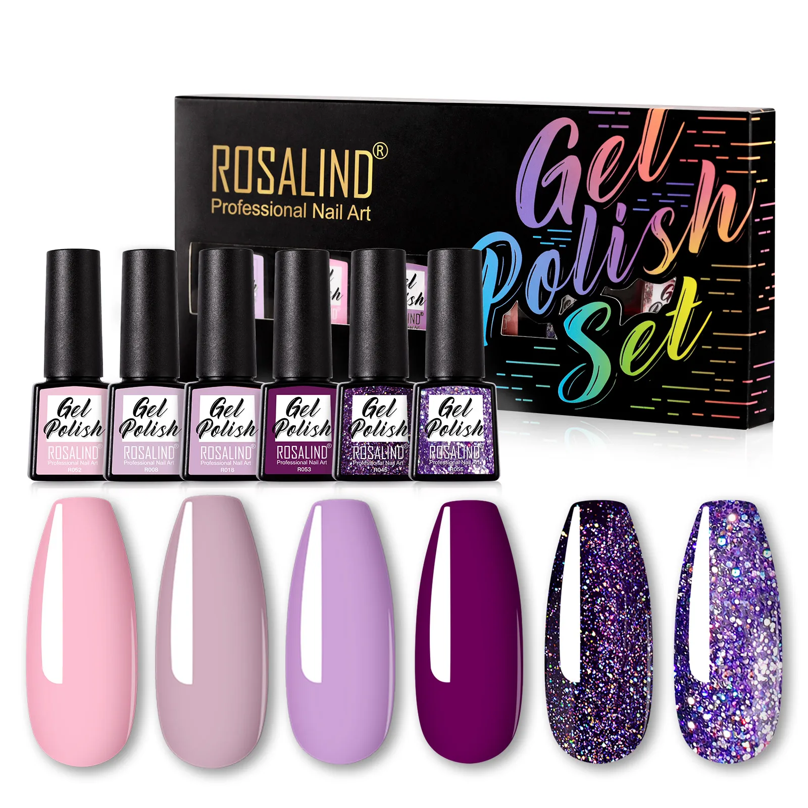 

ROSALIND Gel Nail Polish 12 Pack Varnish Semi Permanent UV Nail Gel Kits Manicure Art Design Hybrid Varnishes Base Top Coat Set