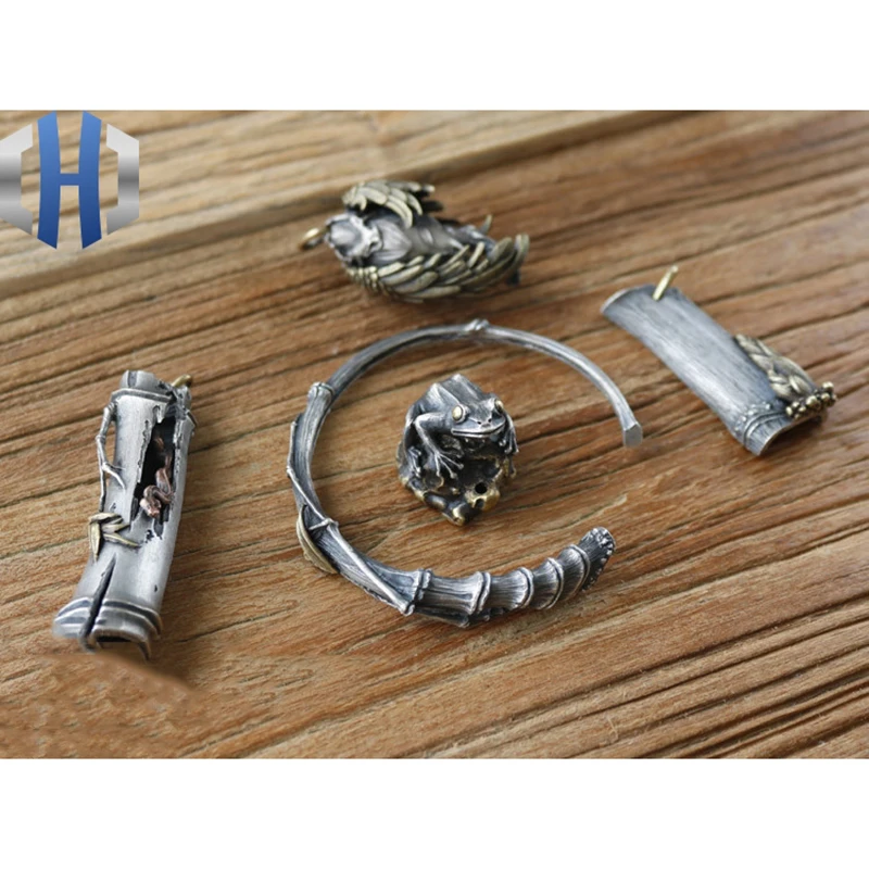 

Handmade Men's Retro Silver Personalized 925 Silver Inlaid Brass Bamboo Opening Bracelet