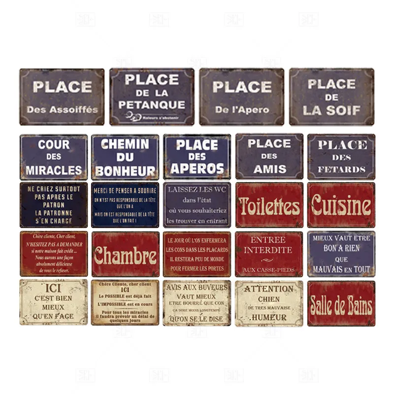 Металлическая винтажная французская Оловянная табличка Place Des Aperos в стиле ретро