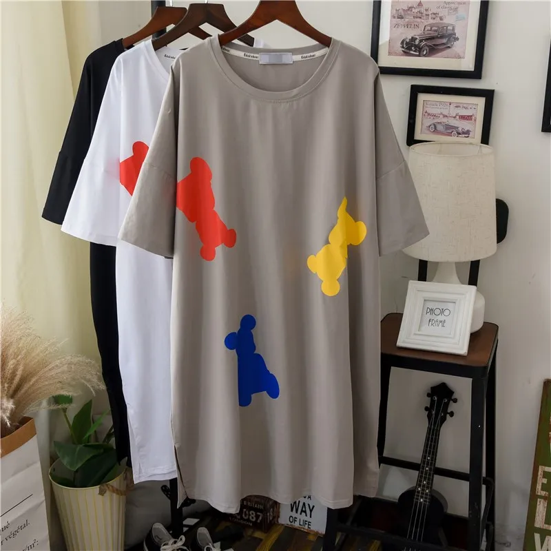 Plus Size Cotton Tee Dress 2020 Summer Women Short Sleeve Oversized T Shirt Knee Length Pregnant Mom Casual Loose Dresses | Женская