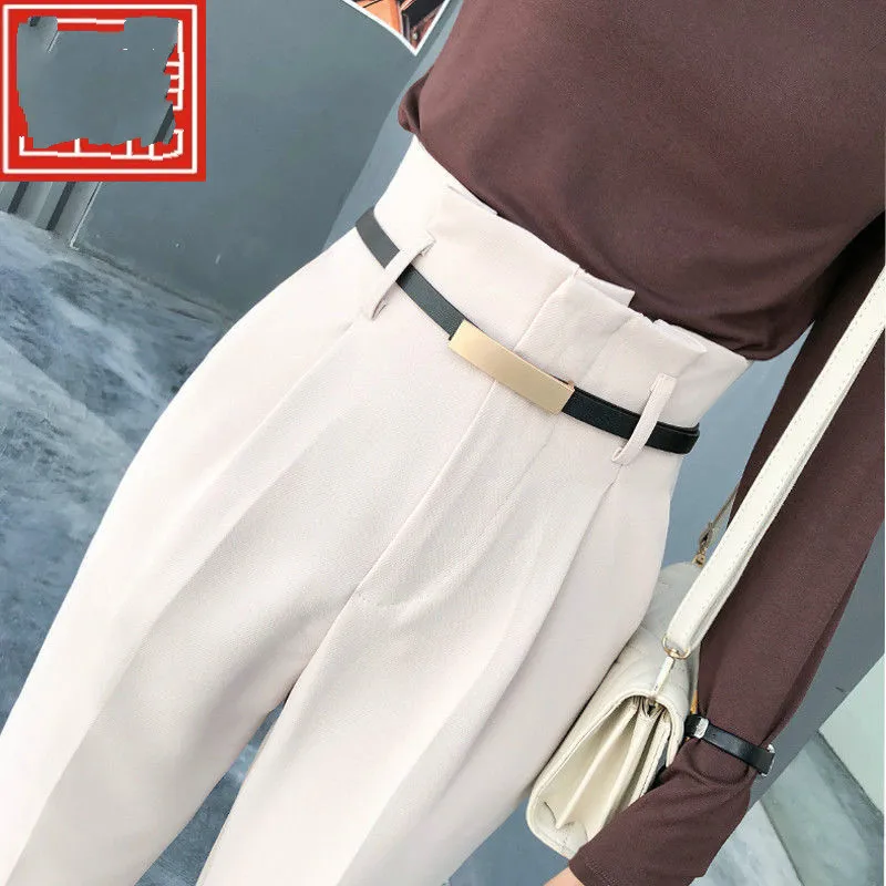 

Spring Korean OL Style Women Formal Harem Pants with Belt High Waist Elegant Office Lady Ankle-Length Pants 2021 New Y514