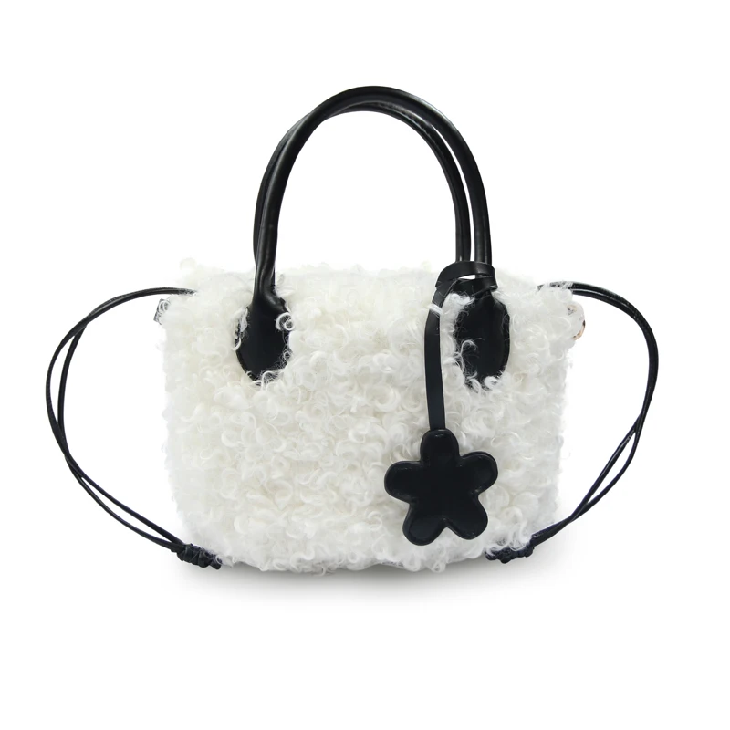 

Small design autumn and winter flowers white lamb Mao Mao bag female plush handbag messenger bag cute