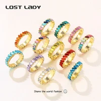 lost lady new fashion multicolor crystal surrounded rings for women metal finger rings wholesale accessories party wedding gifts