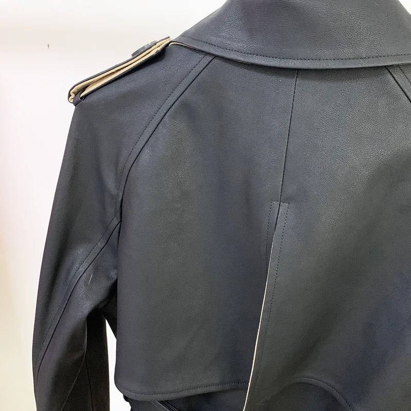 

{DEAT} Women Khaki Patchwork Asymmetrical Trench New Lapel Long Sleeve Loose Windbreaker Fashion Tide Spring Autumn 2021 7E0826