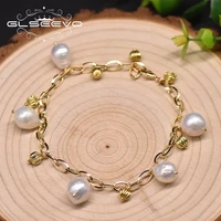 glseevo original design freshwater pearl bracelet girl party copper with 18k gold plated luxury bracelet jewelry gb0951b