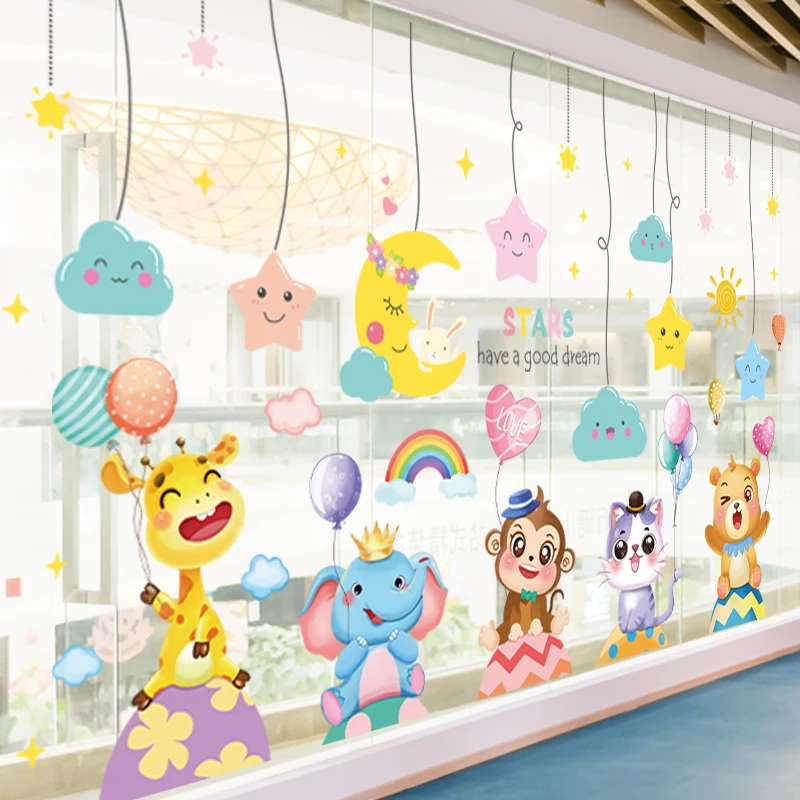 

Animals Balloons Wall Stickers Vinyl DIY Stars Clouds Wall Decals for Baby Bedroom Kids Rooms Children Nursery Home Decoration