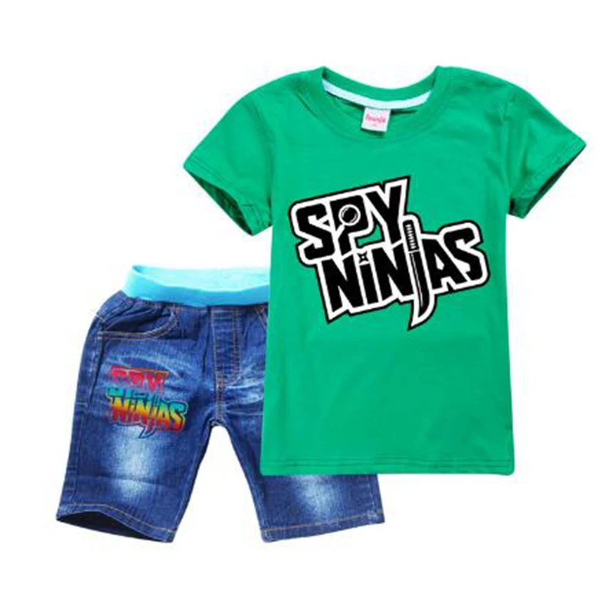Summer SPY NINJAS Children Clothing Set Fashion Baby Boy Girl Short Sleeve T-Shirts+Shorts Top Tee Jeans Denim 2Pcs Kids Suits