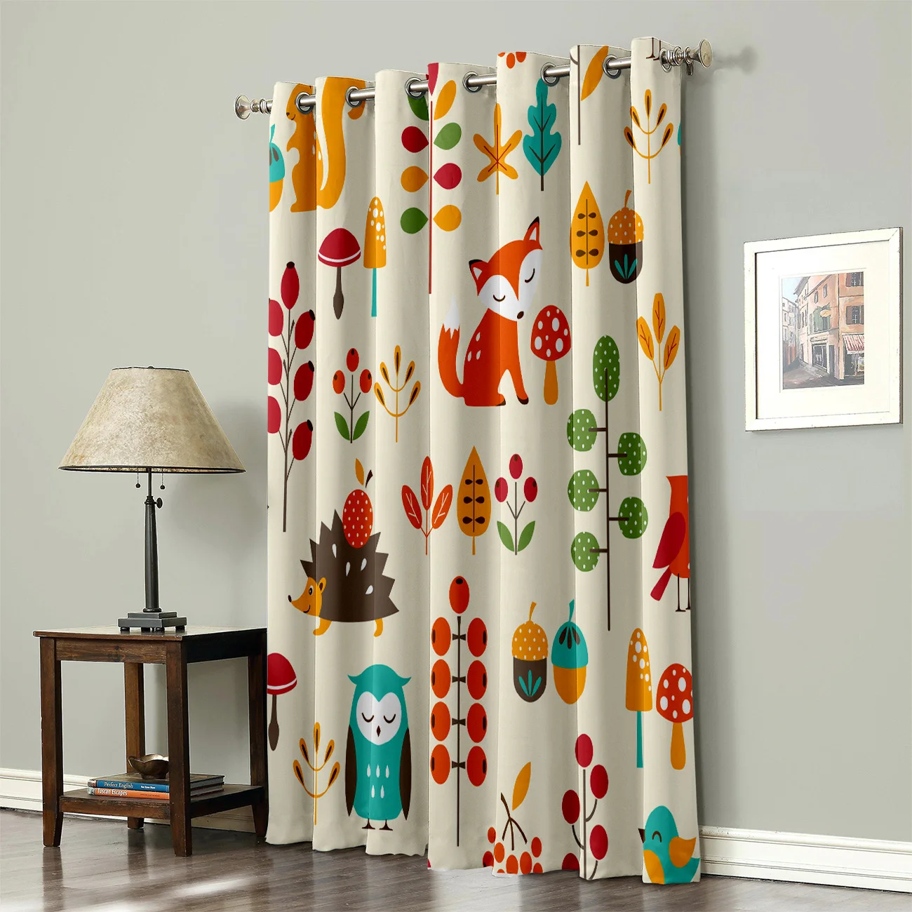 Кокосовый домик осень милые дети Ежик лиса окна шторы темная гостиная уличная