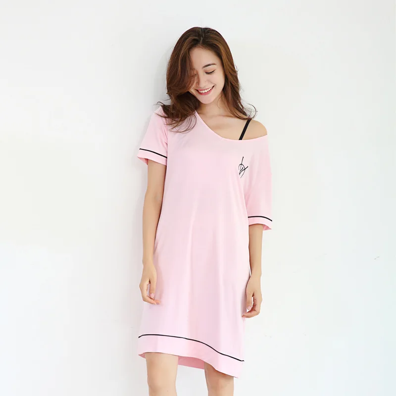 Женская ночная рубашка летняя из модала пеньюар с коротким рукавом вязаная