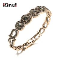 kinel charm gray crystal ethnic bride wedding bracelet for women antique gold color boho cuff bangle bracelet vintage jewelry