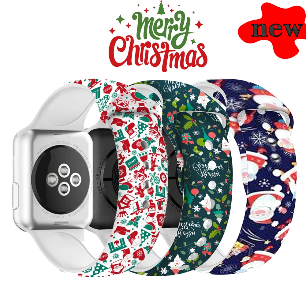

Ремешок для Apple Watch band 44 мм 40 мм 38 мм 42 мм, спортивный Рождественский браслет с мультяшным принтом для IWatch Series 5 4 3 2 1 6 SE