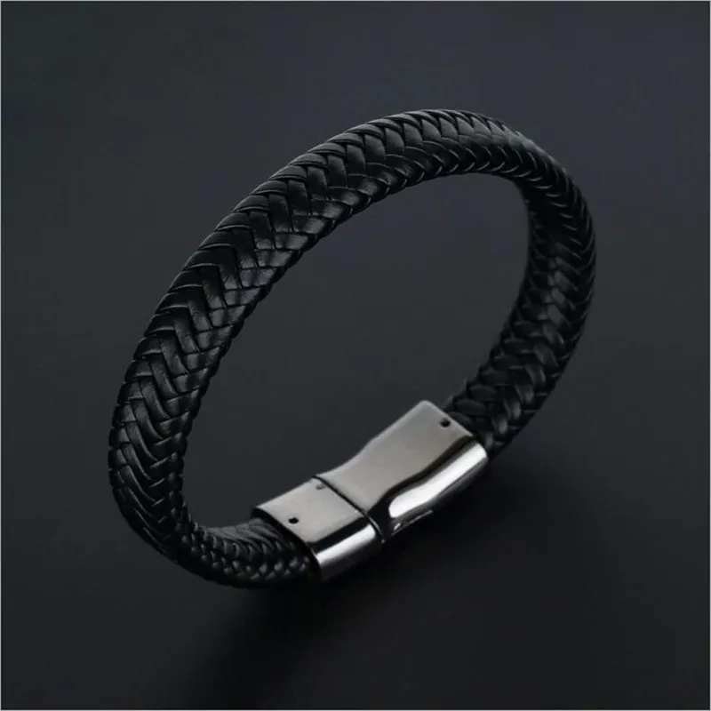 Модные простые мужские ювелирные изделия плетеный кожаный браслет из