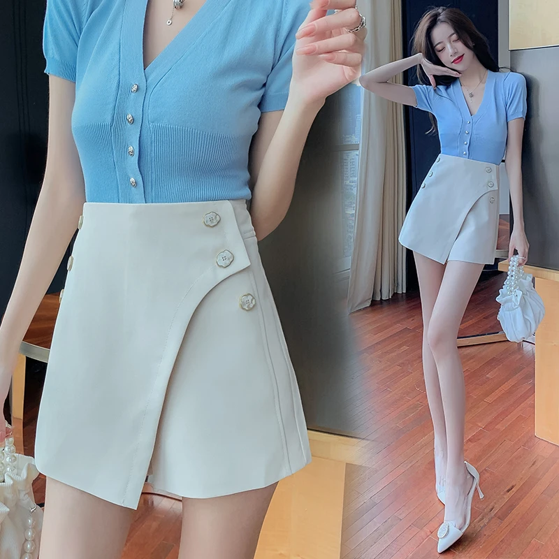 

Culottes Women's Fashion Summer Irregular Skirt Anti-Exposure A- line Skirt High Waist Figure Flattering Culotte Short Skirt