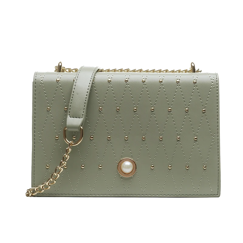 2019 ПУ кожа заклепки дизайн сумки на плечо для женщин маленькая цепь кошелек сумка