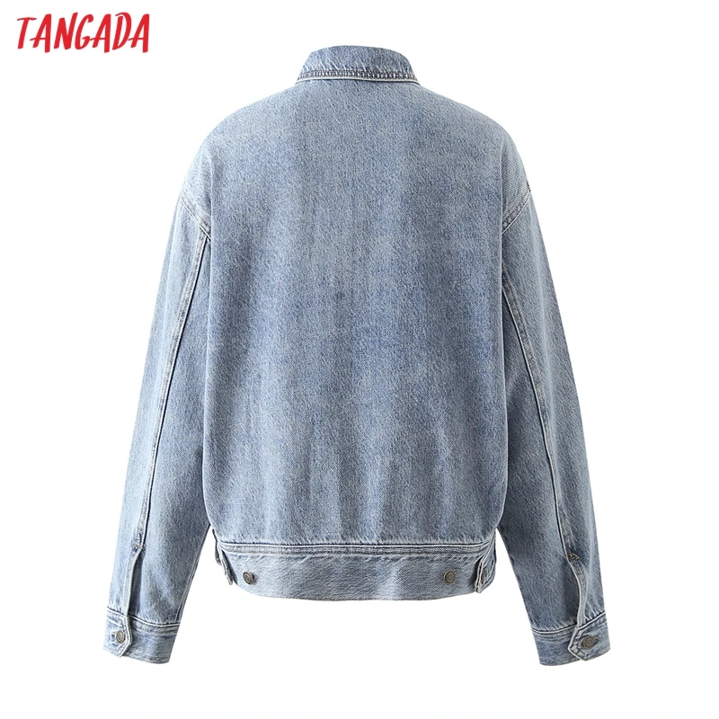 

Tangada Women Oversized Denim Coats Jacket Loose Long Sleeves Pocket 2021 Ladies Elegant Autumn Winter Coat 3T07