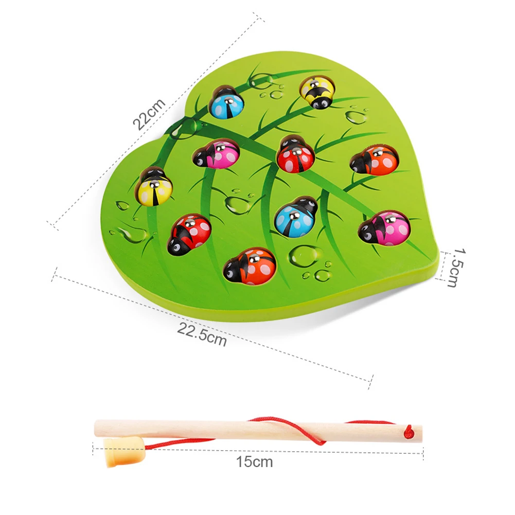 

Wooden Fishing Beetle Magnetic Puzzles Color Matching Early Education Kids Toy