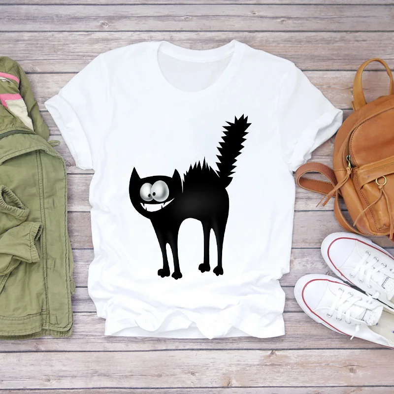 

Women T-shirts Cat Cool Clothing Animal Pet 90s Trend Summer Autumn Print Lady Womens Stylish T Top Shirt Girl Tee T-Shirt
