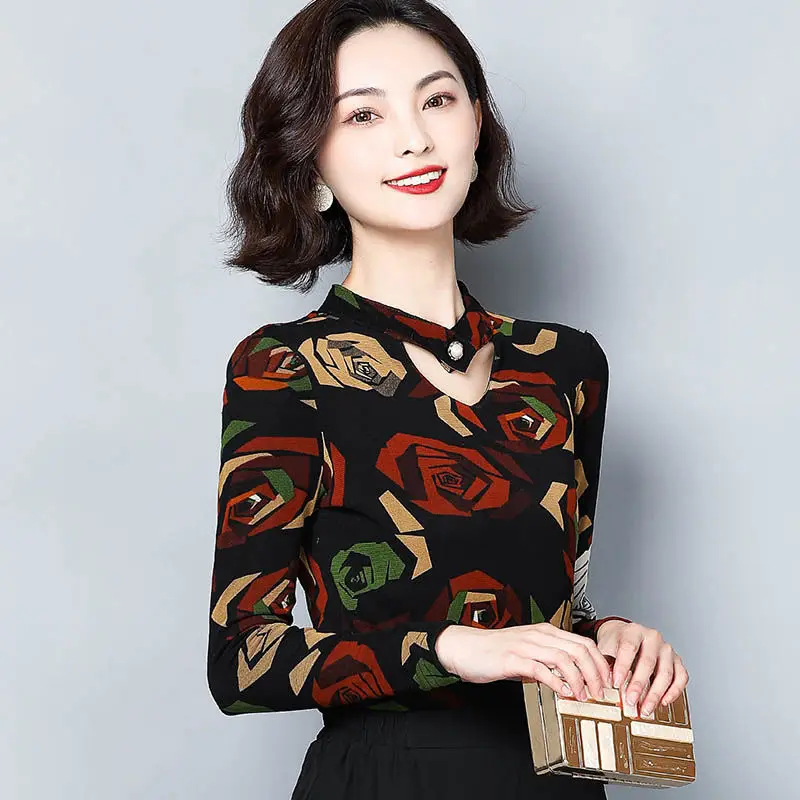 

Women's Fashion Spring Autumn Chiffon Shirts V-Neck Elegant Blouses Temperament Long Sleeve Printed Casual Women's Tops DD8277