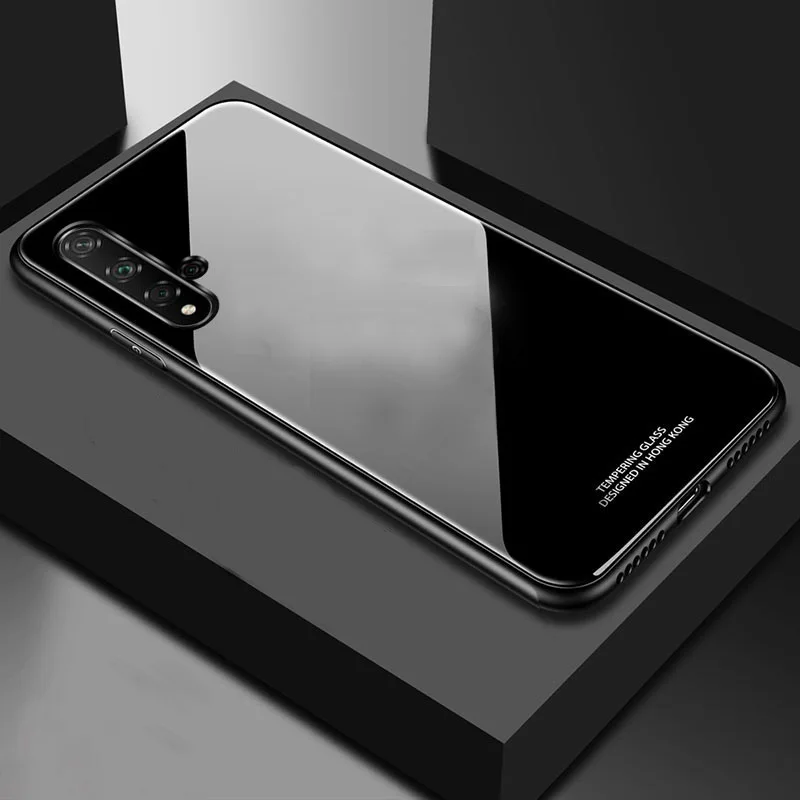 black YueTuo Роскошный Жесткий стеклянный зеркальный чехол для huawei nova 5 5i pro 5pro 5ipro nova 5 nova 5pro силиконовый чехол для телефона - Цвет: black