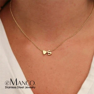 eManco Gold Stainless Steel 316L Initial Necklace Women Chain Choker DIY Heart Letter Necklace for Woman Custom Name Jewelry