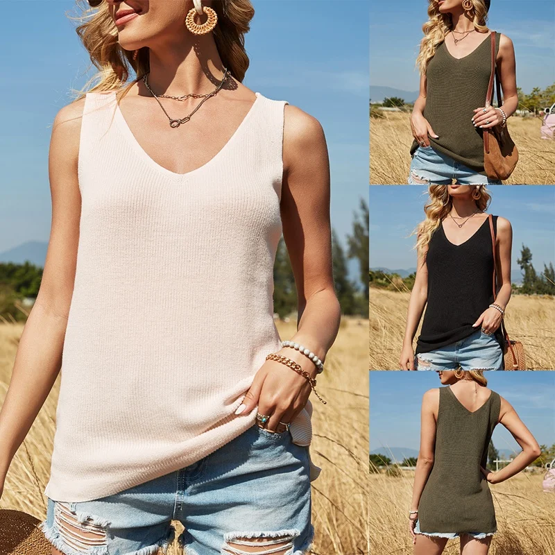 

Women's Summer Sexy Knitted Vest Loose Sleeveless Sweater Casual Tops T-Shirt