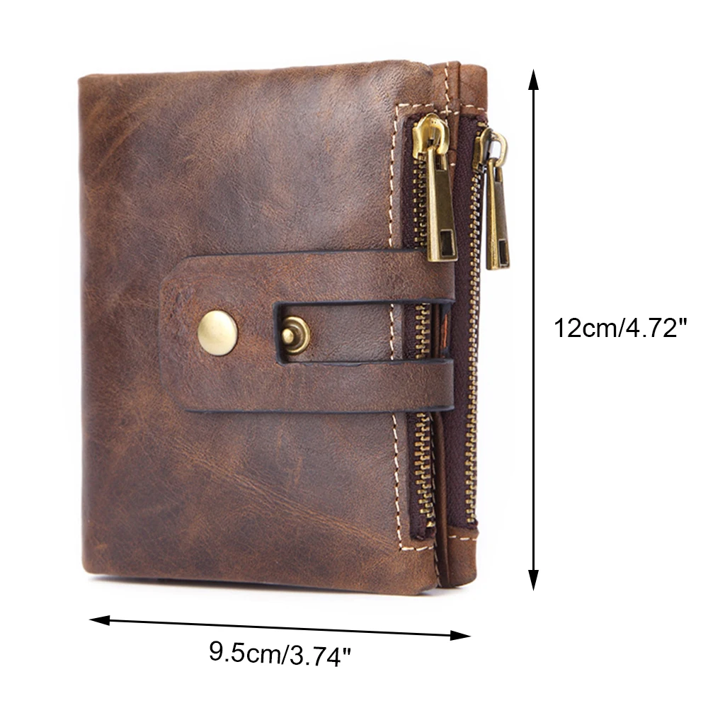

1pcs Men's Wallet Short Genuine Leather Rfid Vintage Zipper Buckle Bifold Card Holder Coin Purse Multifunctional Wallet