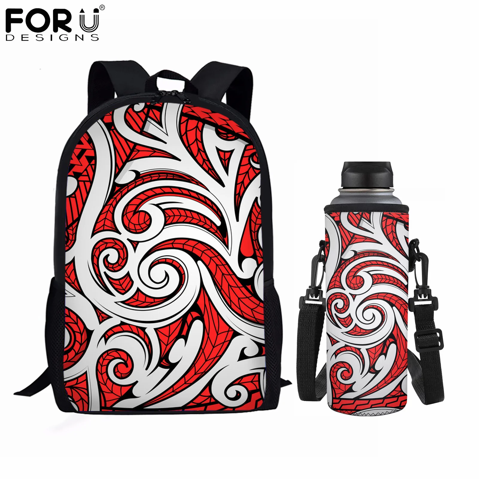 

FORUDESIGNS Fashion Teenage Backpacks Large Canvas Bookbags Polynesian Maori Tribal Design Schoolbags Set Backpack Bottle Covers